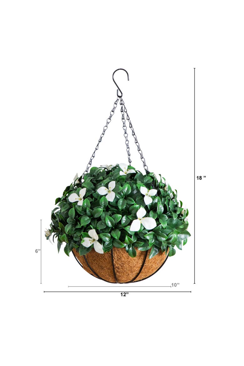 18-in UV Resistant Artificial Gardenia Hanging Basket, Alternate, color, Green/White