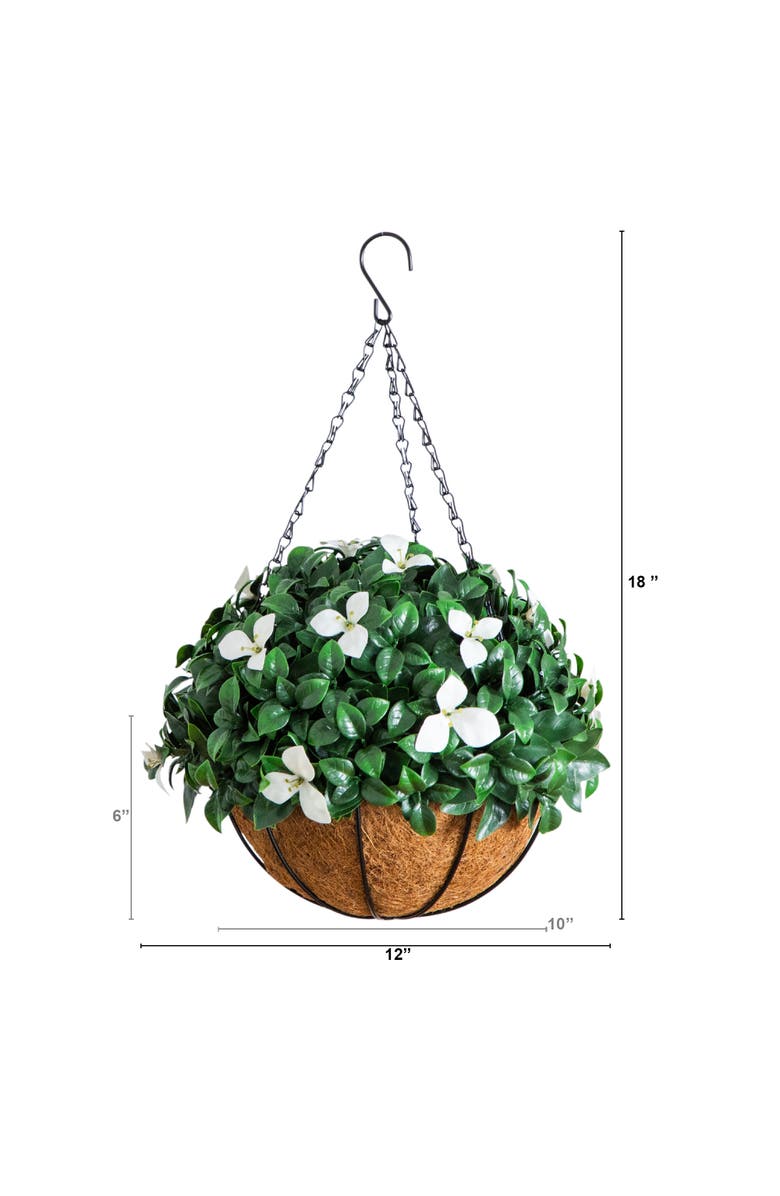 NEARLY NATURAL 18-in UV Resistant Artificial Gardenia Hanging Basket, Alternate, color, Green/White