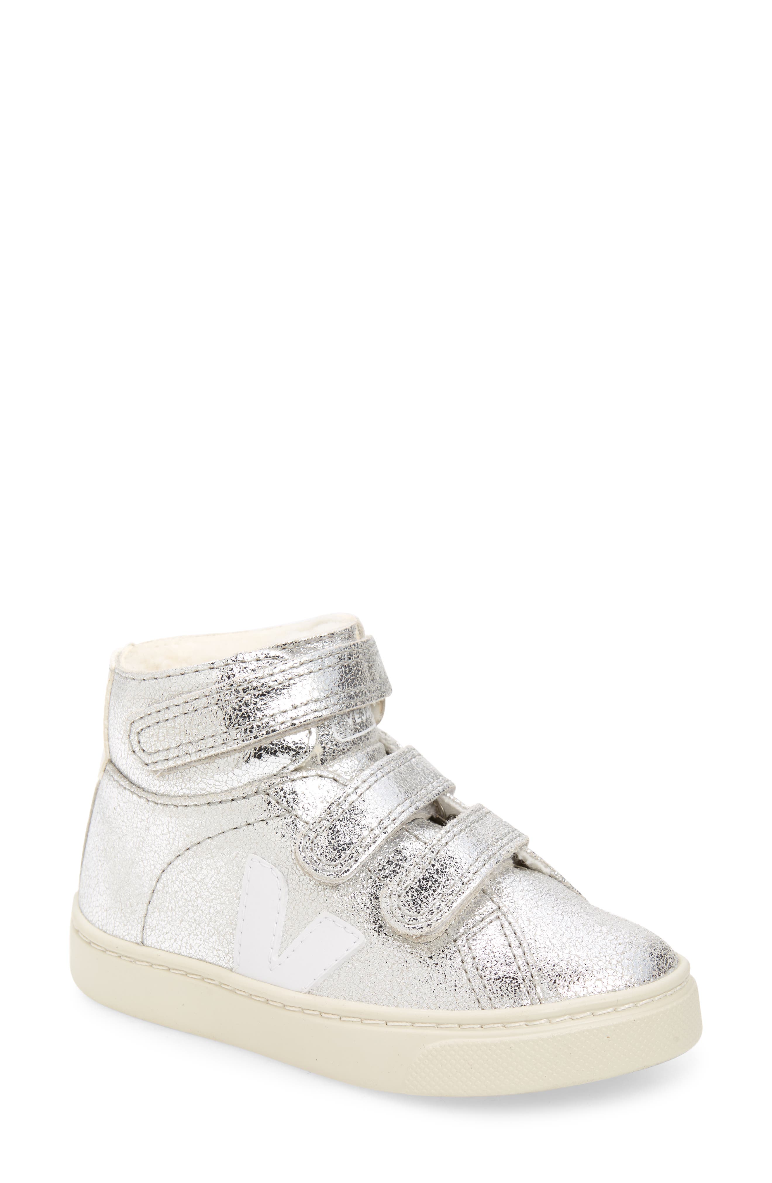 Esplar Genuine Shearling Lined High Top Sneaker, Main, color, SILVER WHITE