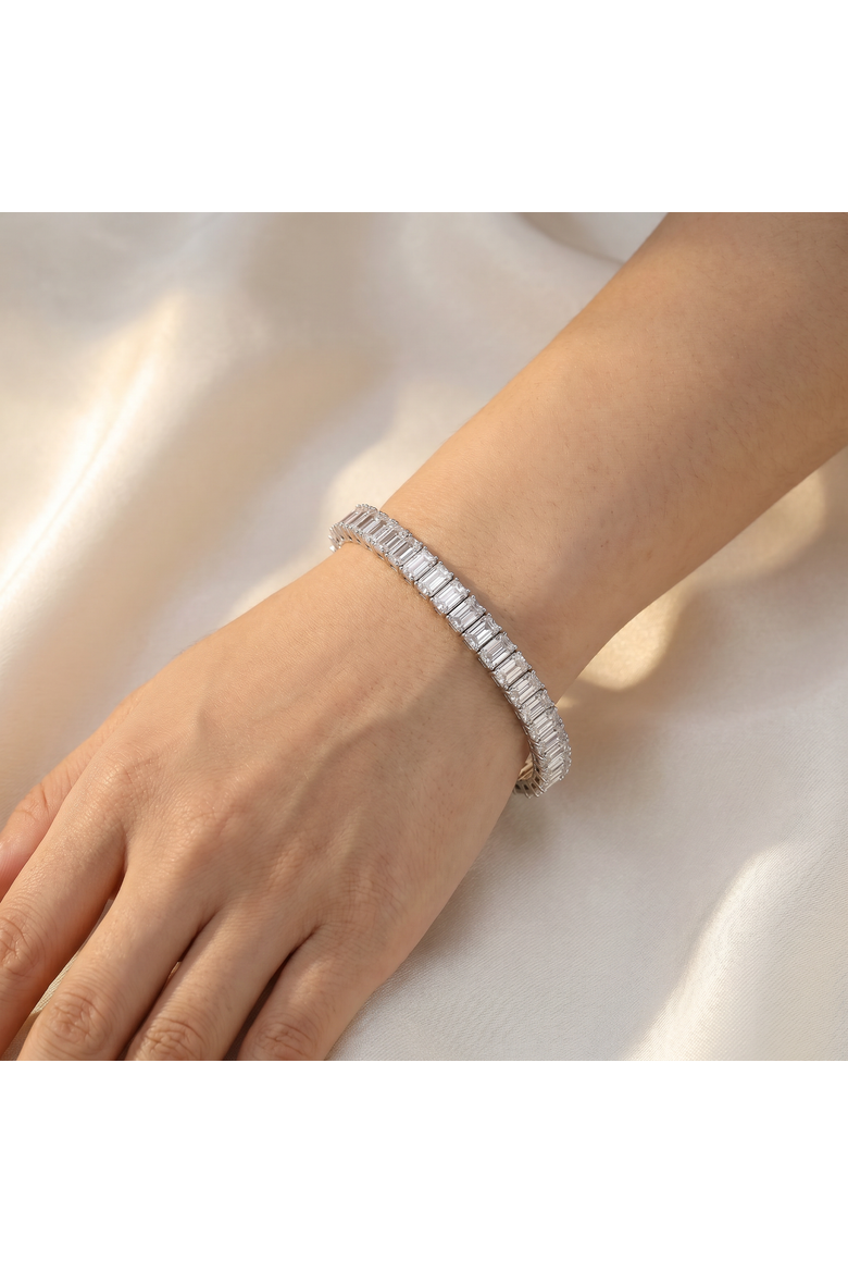 16Ct Emerald Diamond Tennis Flexible Bangle Bracelet 14k Gold Lab Grown, Alternate, color, 14k White Gold