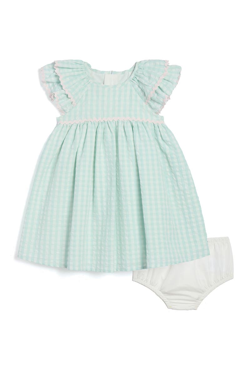 Pippa & Julie Gingham Flutter Sleeve Dress & Bloomers, Main, color,