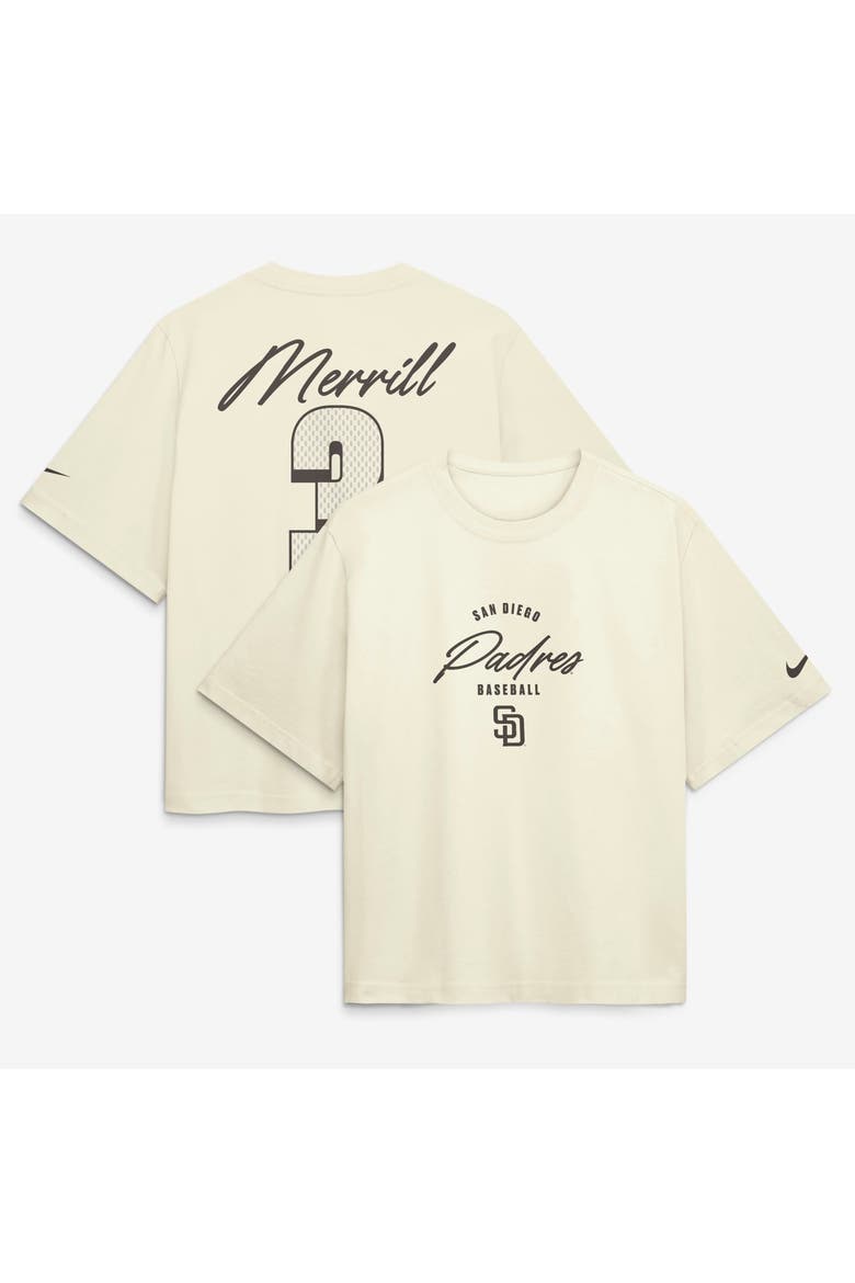 Women's Nike Jackson Merrill Cream San Diego Padres Premium Essentials Boxy Name & Number T-Shirt, Main, color, Cream