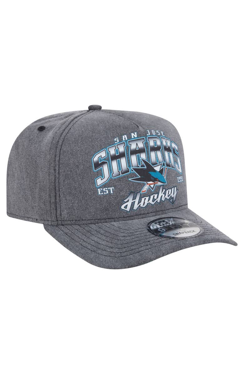 New Era Men's New Era Charcoal San Jose Sharks Throwback Washed A-Frame Pre-Curved 9FIFTY Snapback Hat, Alternate, color, Charcoal