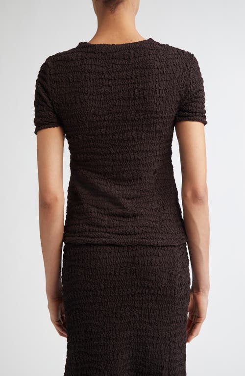 Shop Jil Sander Fitted Embroidered Crepe Jersey Short Sleeve Top In Chocolate Brown