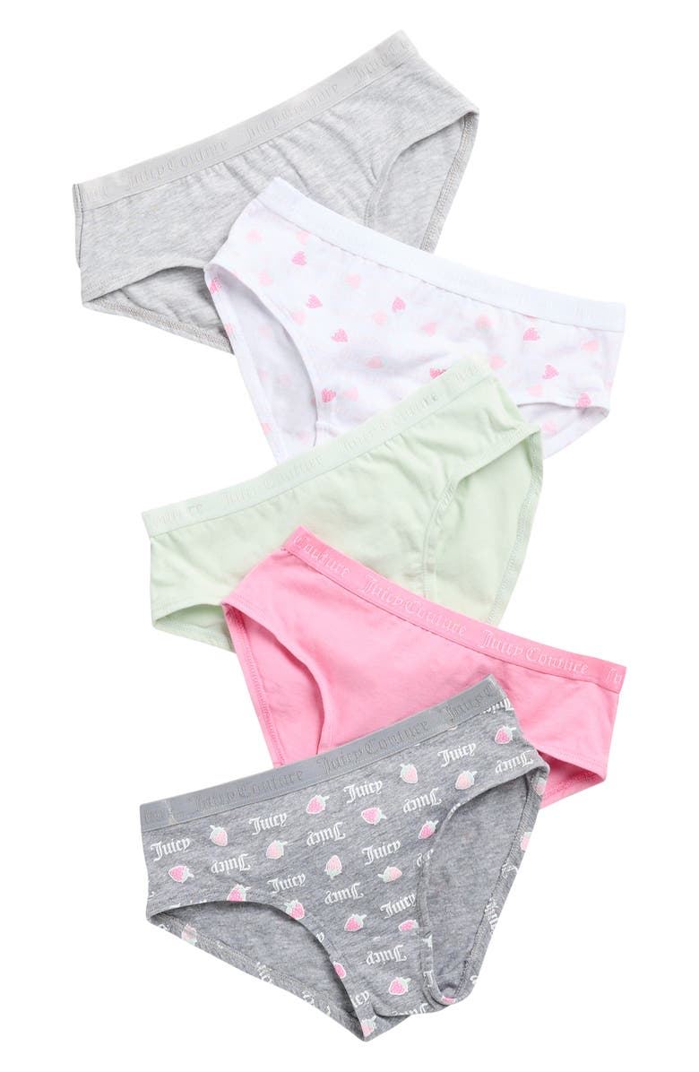 Juicy Couture Kids' Assorted 5-Pack Bikini Briefs, Main, color, Strawberries