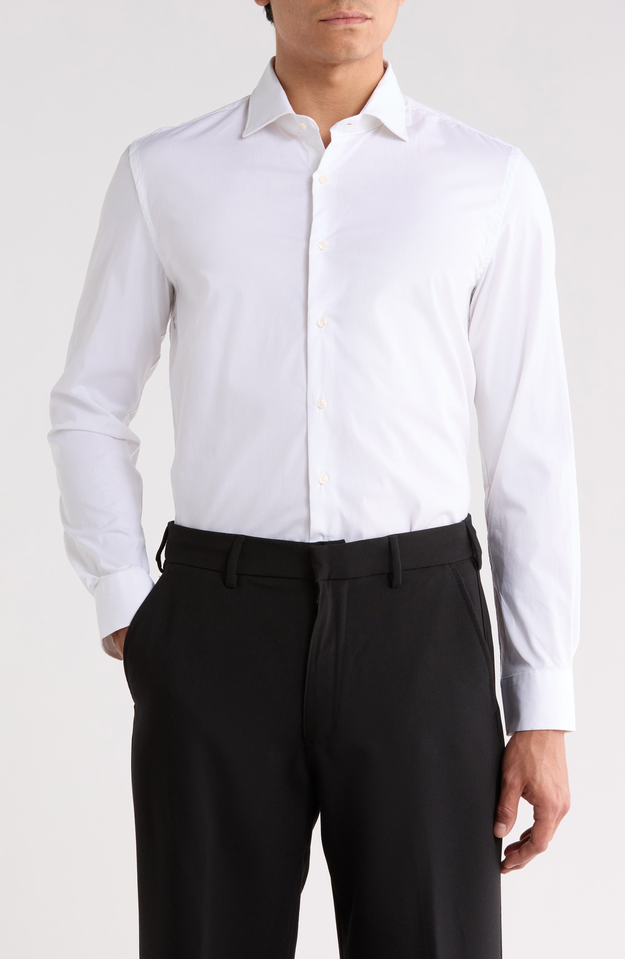 Slim Fit Solid Stretch Button-Up Shirt