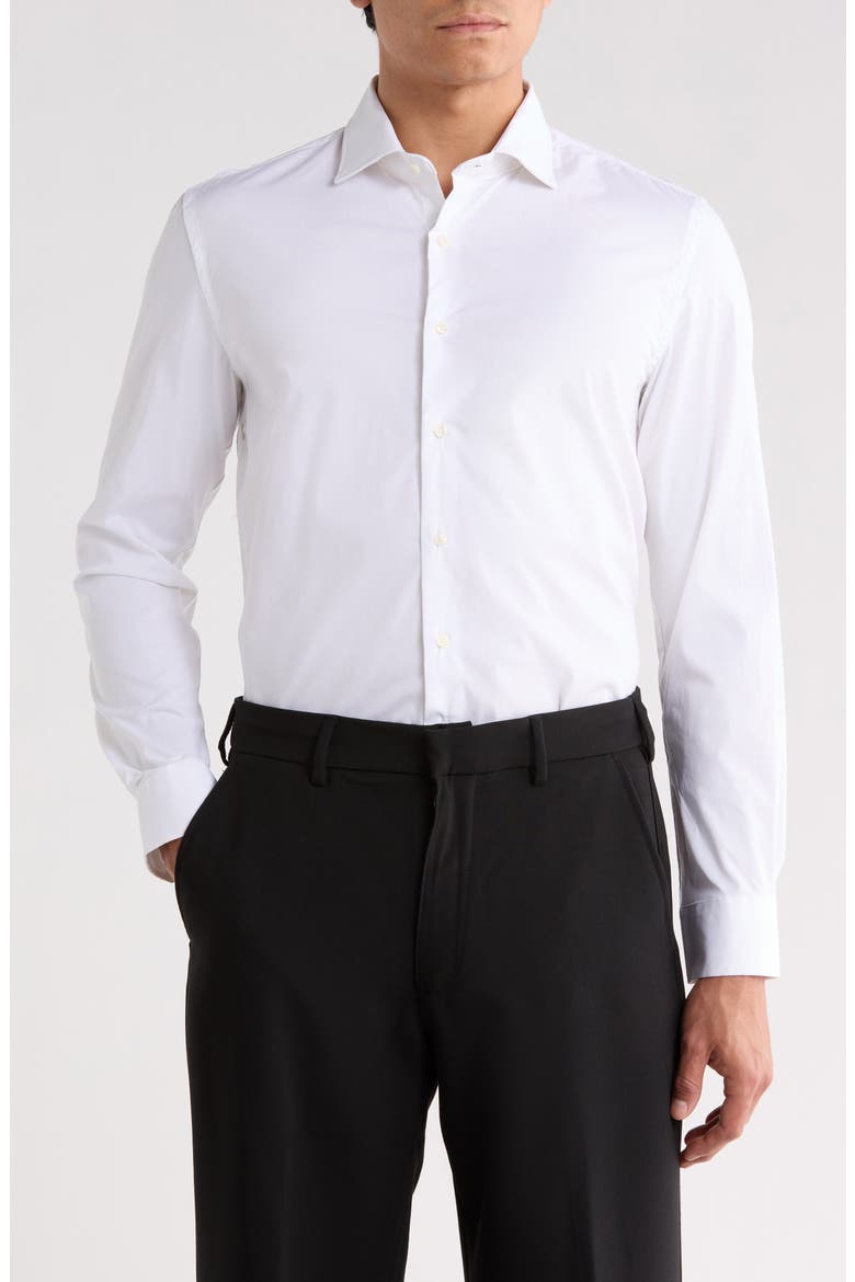 Slim Fit Solid Stretch Button-Up Shirt, Main, color, WHITE