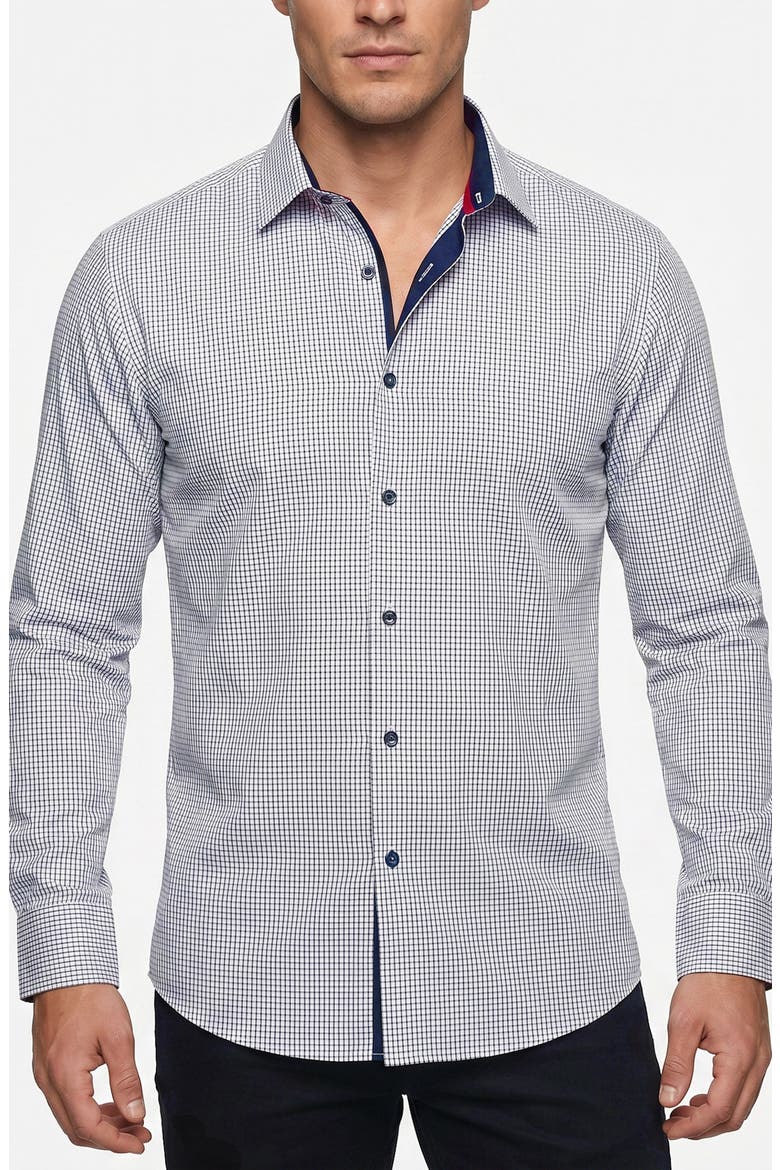 Checked Long Sleeve Cotton Shirt, Main, color, BLUE CHECK