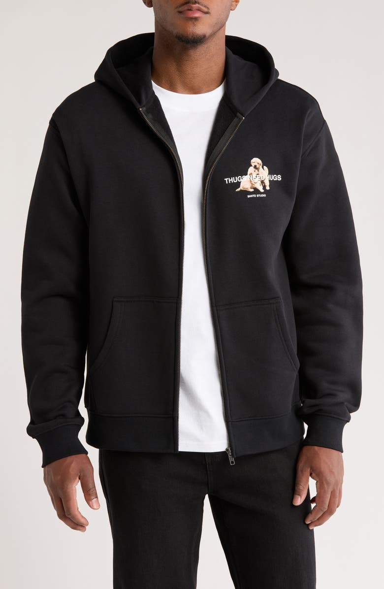 SANTO STUDIO Thugs Need Hugs Zip Hoodie, Main, color, Black