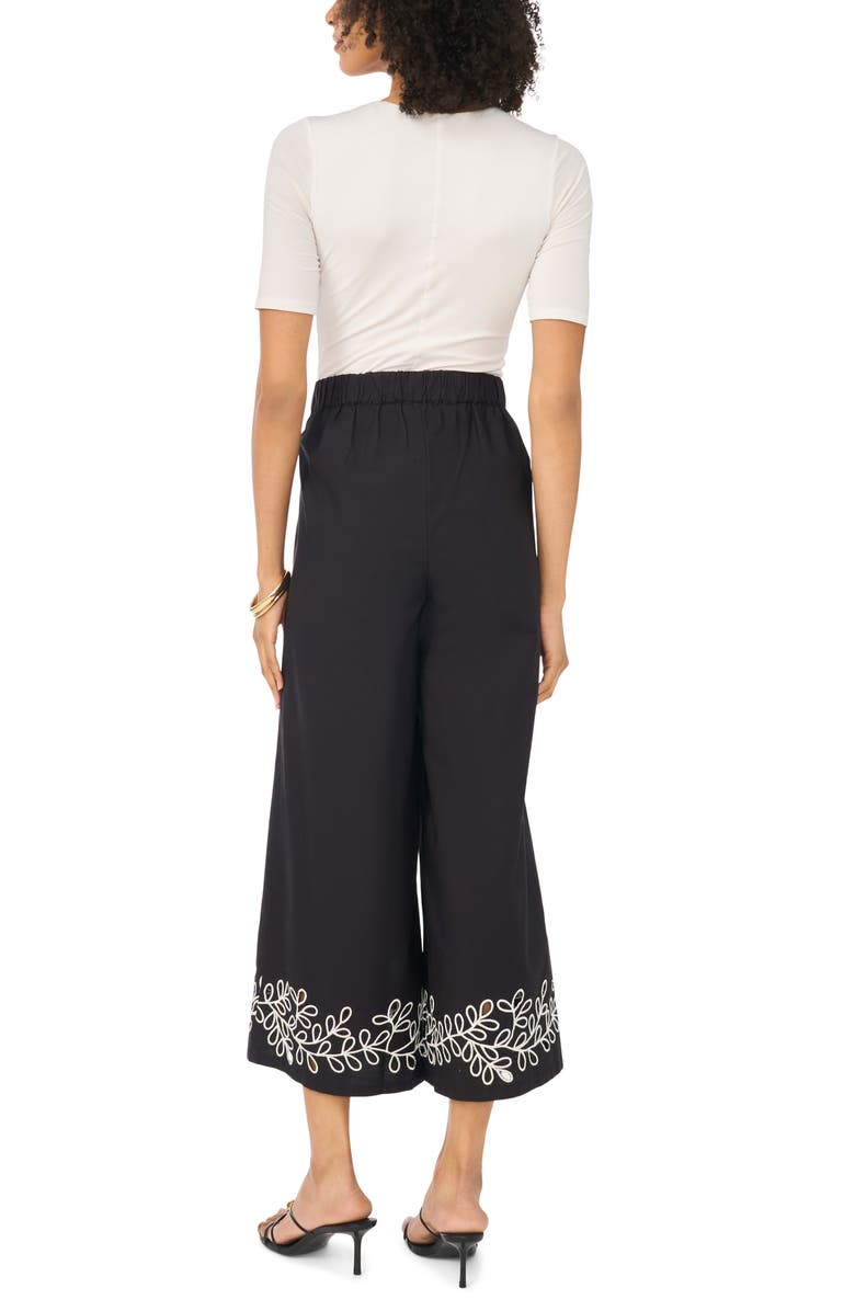 Vince Camuto Embroidered Cutout Crop Pants, Alternate, color, Rich Black