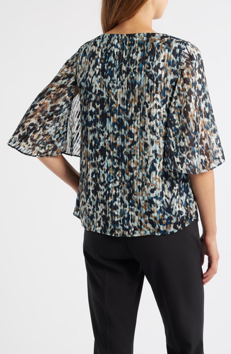 Anne Klein Splatter Print Cape Sleeve Top, Alternate, color, Baltic Teal Multi