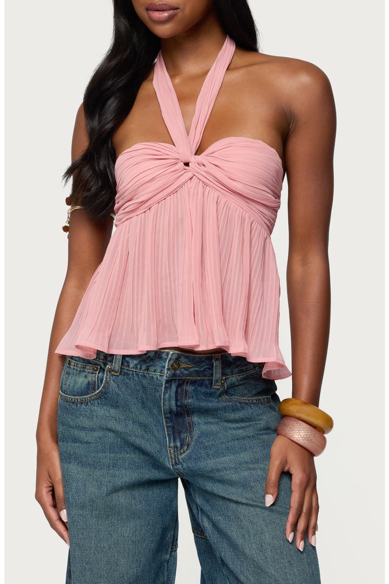 Pleated Chiffon Halter Top, Main, color, PINK