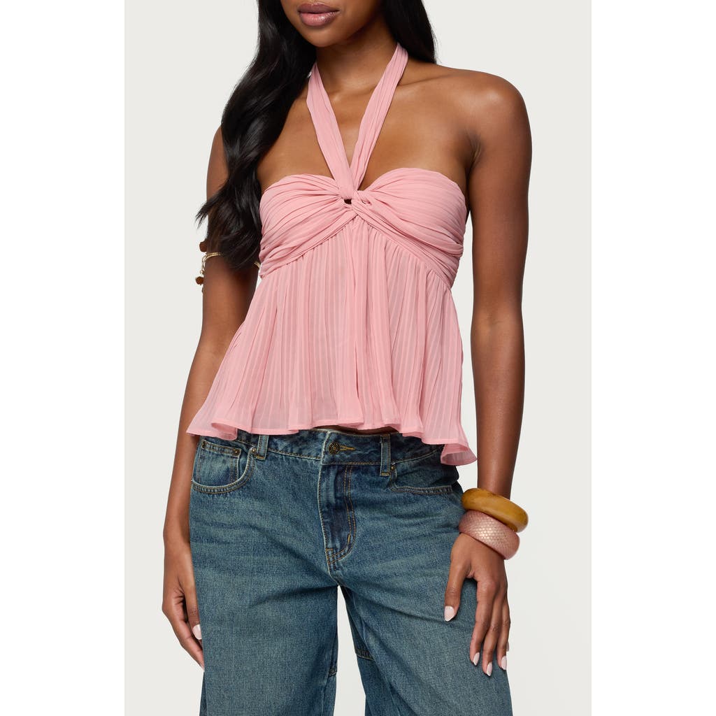 Edikted Pleated Chiffon Babydoll Halter Top In Pink