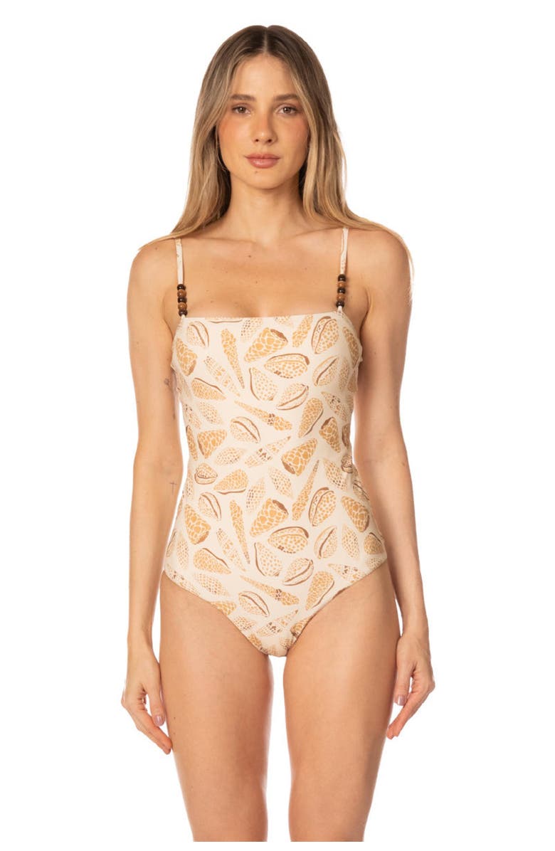 KIBYS Shell Tides Print Serina Sculpt One Piece, Main, color, Beige Shells Print