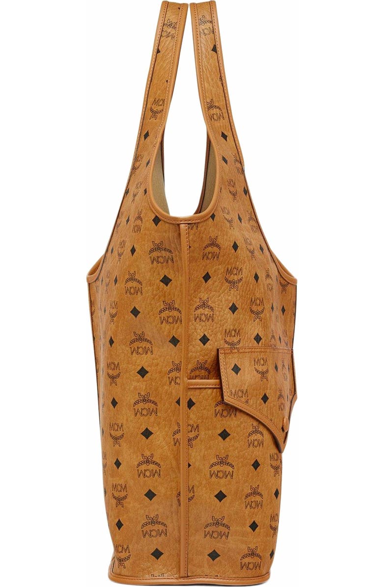 MCM Leni Shopper in Visetos, Alternate, color, Cognac