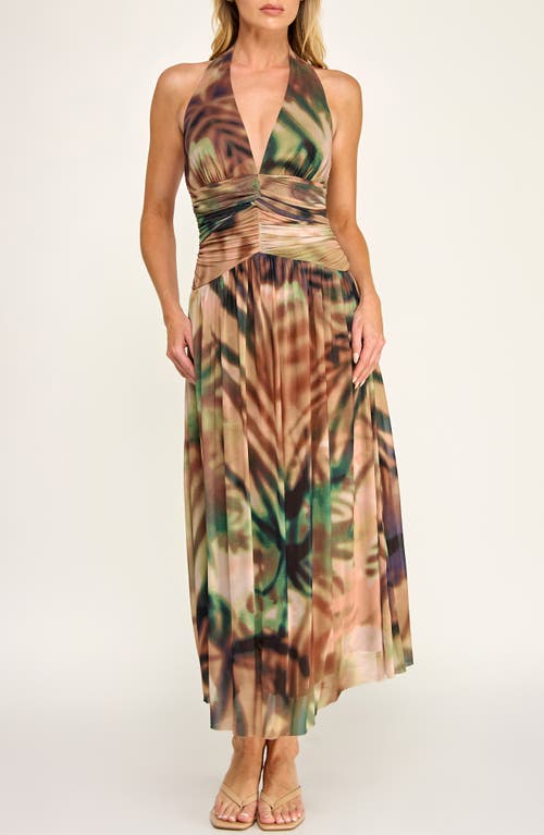 Socialite Abstract Print Mesh Halter Dress In Multi