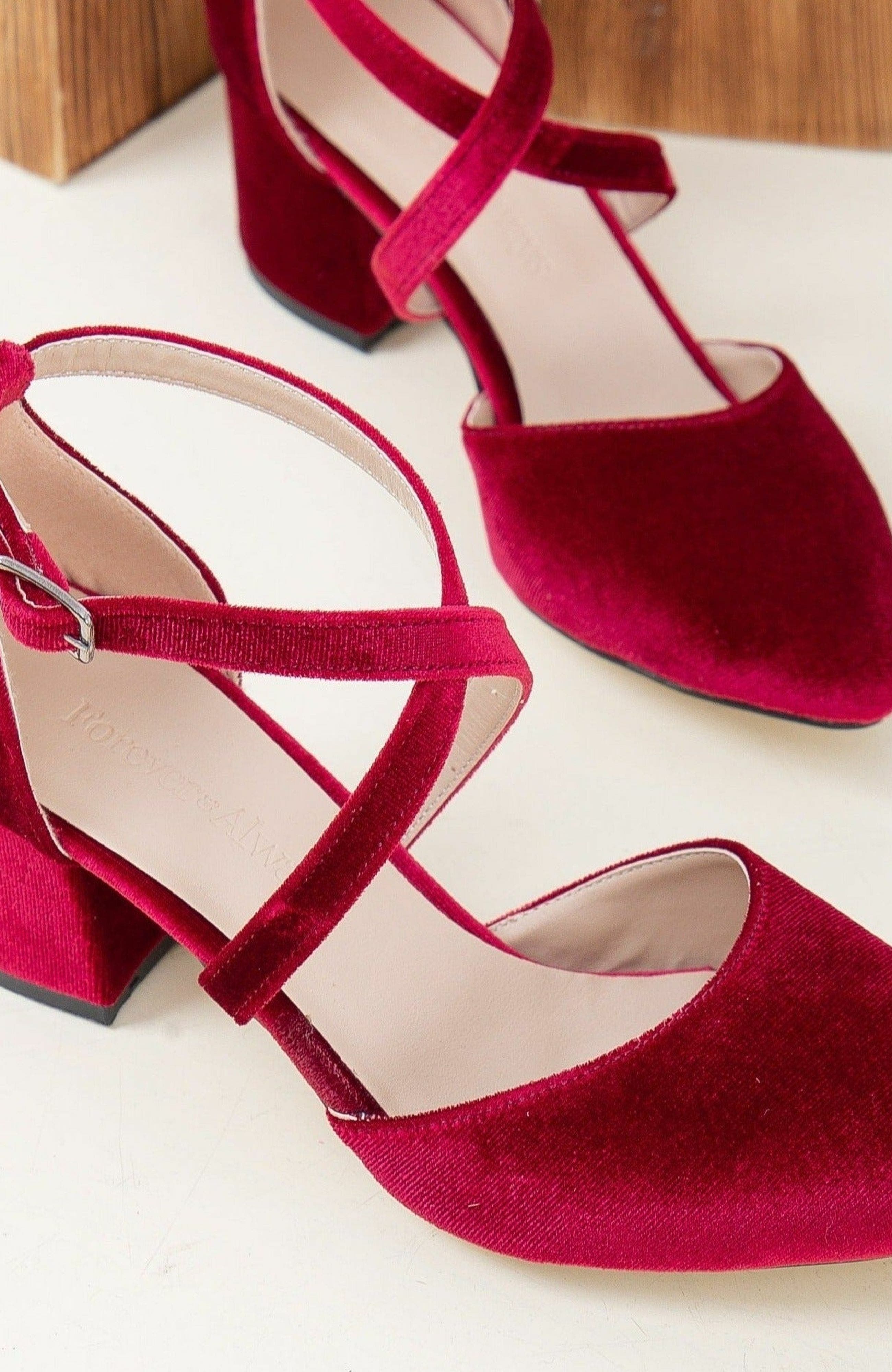Forever & Always Shoes Dolly Low Block Heel Pumps, Alternate, color, Burgundy Velvet