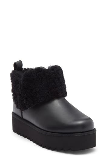 Ugg ® Ultra Mini Alina Curled Genuine Shearling Platform Boot In Black