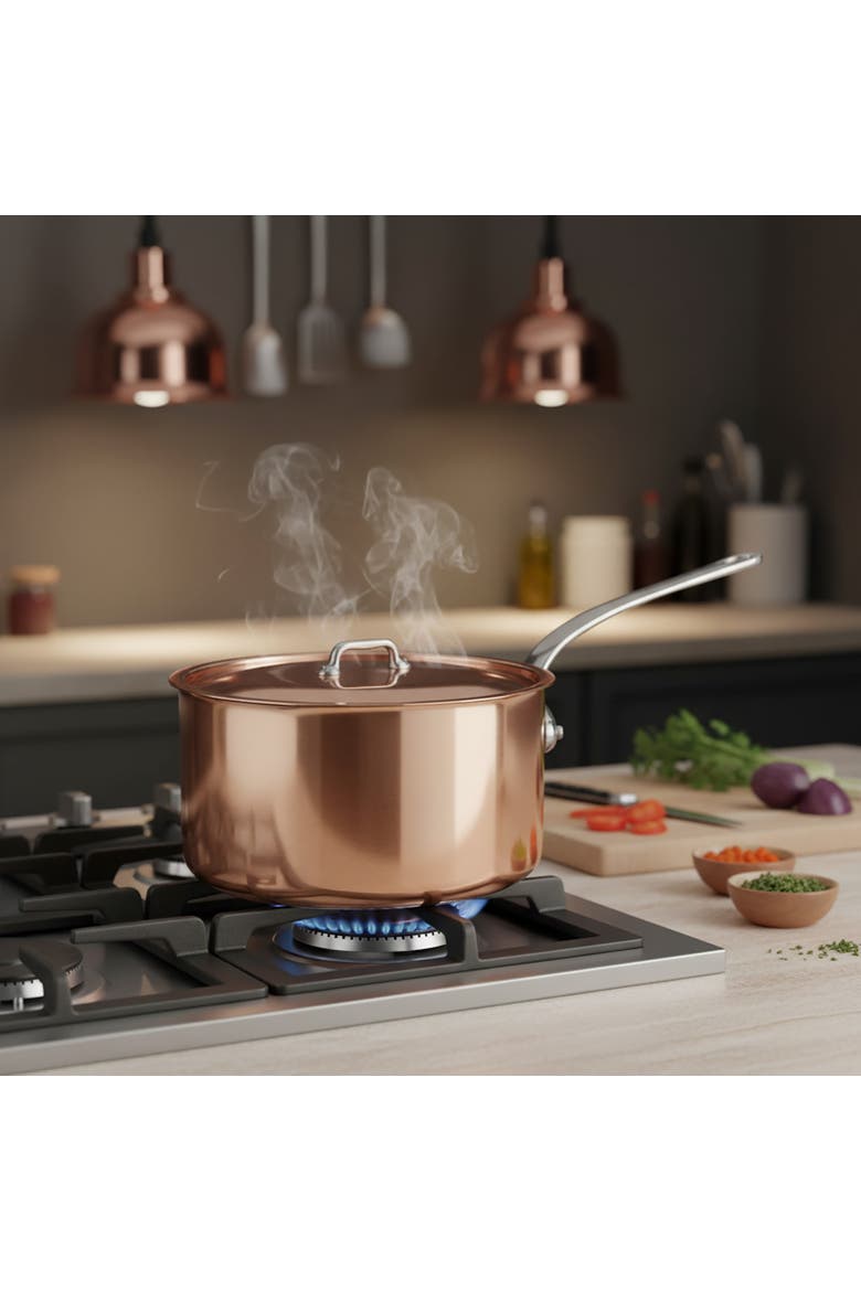 M'3 S 3.4-Qt Copper Sauce Pan With Lid, Cast Stainless Steel Handle, Alternate, color, Copper