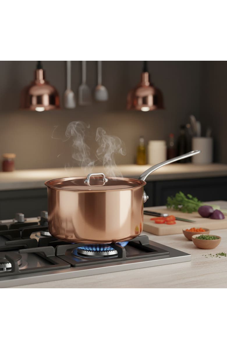 Mauviel M'3 S 3.4-Qt Copper Sauce Pan With Lid, Cast Stainless Steel Handle, Alternate, color, Copper