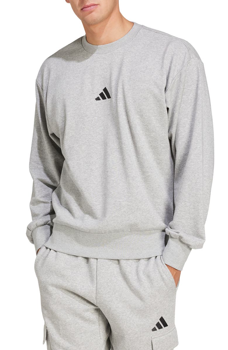 adidas Essentials French Terry Crewneck Sweatshirt, Main, color, Mgreyh/Bla