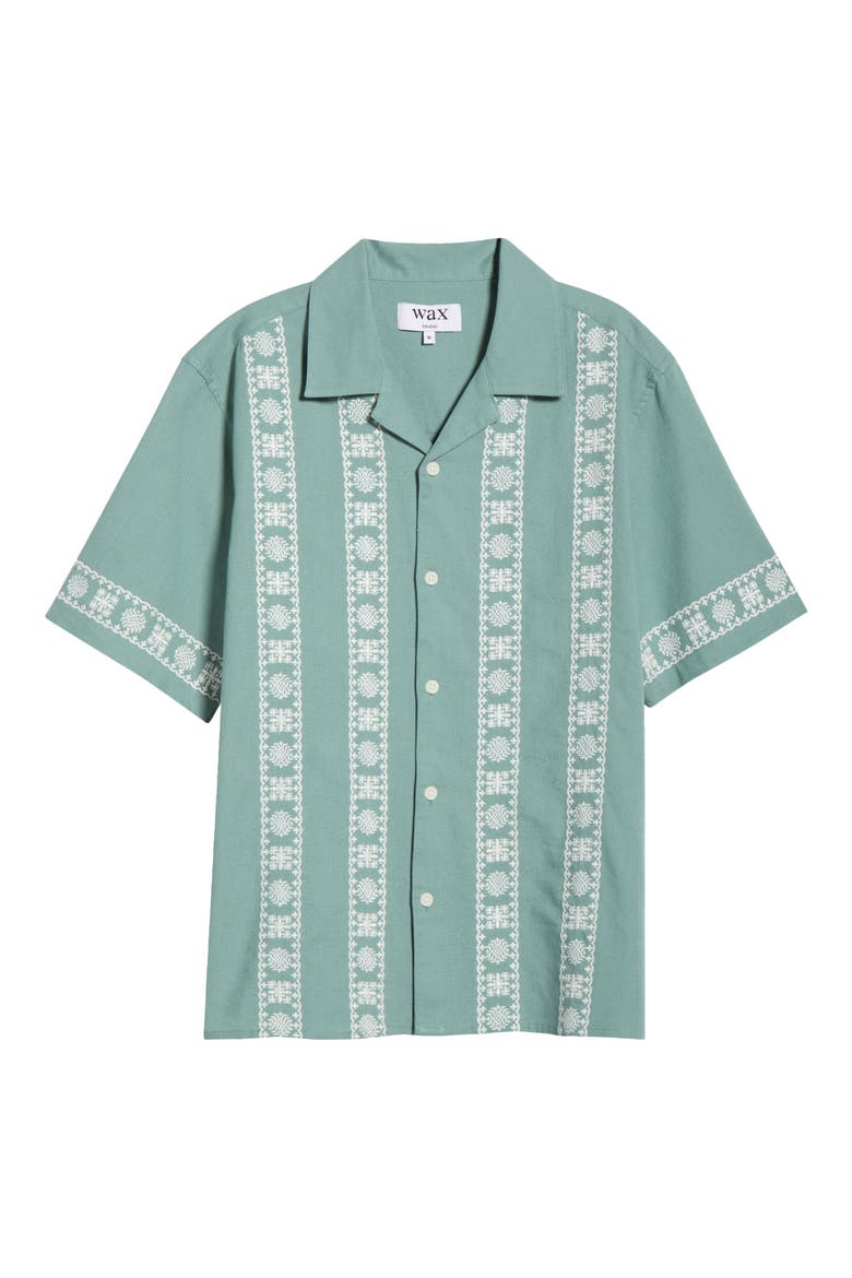 Didcot Embroidered Cotton & Linen Camp Shirt, Alternate, color, SEA GREEN / ECRU