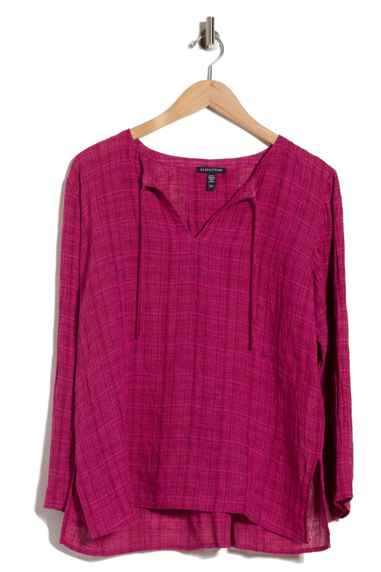 Round Neck Organic Linen Top, Main, color, SANGRIA