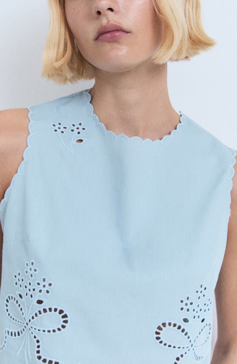 MANGO Eyelet Embroidered Cotton Crop Top, Alternate, color, Sky Blue