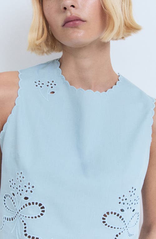 Mango Eyelet Embroidered Cotton Crop Top In Blue