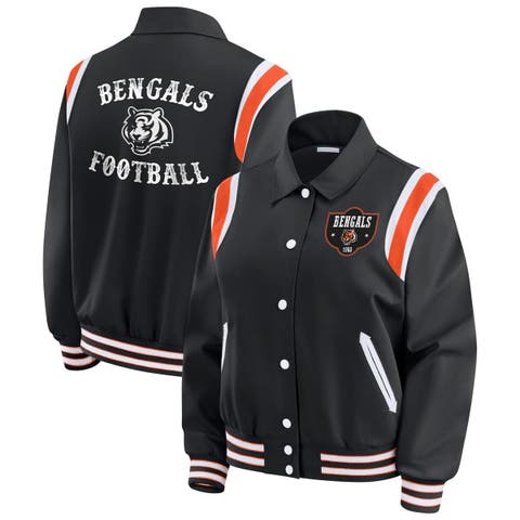 Women's WEAR by Erin Andrews Black Cincinnati Bengals Varsity Lightweight Full-Snap Jacket