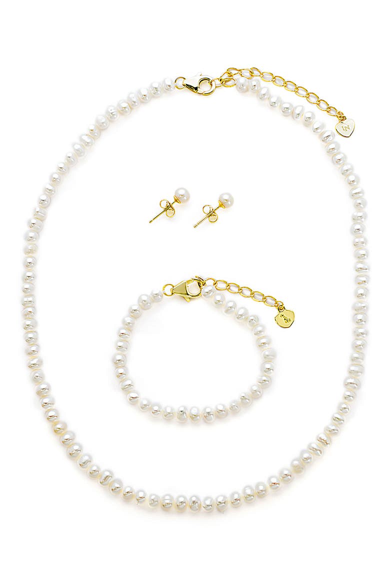Kids' Freshwater Pearl Necklace, Stud Earrings & Bracelet Set, Main, color, GOLD