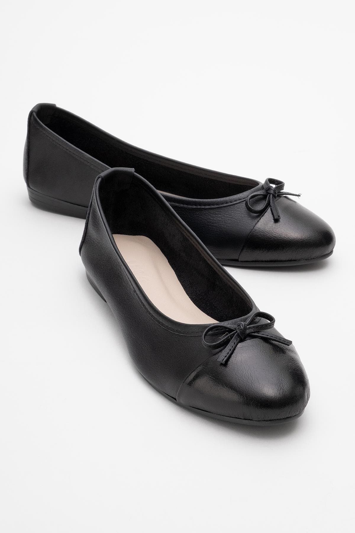 Forever & Always Shoes Rayne Cap Toe Leather Ballet Flats, Main, color, Black Leather