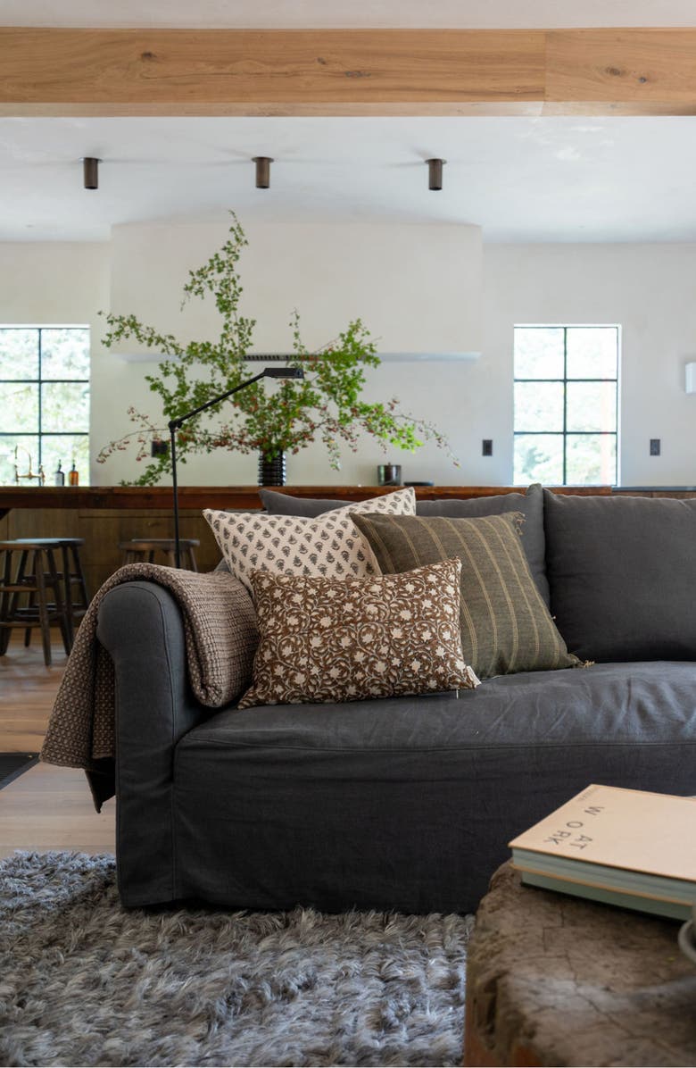 Linen & James Benson Woven Charcoal Tan Stripe Pillow Cover, Alternate, color, 