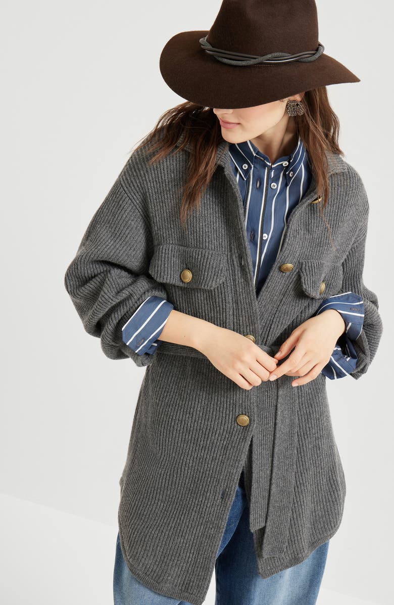 Brunello Cucinelli English rib knit cardigan, Alternate, color, Lead