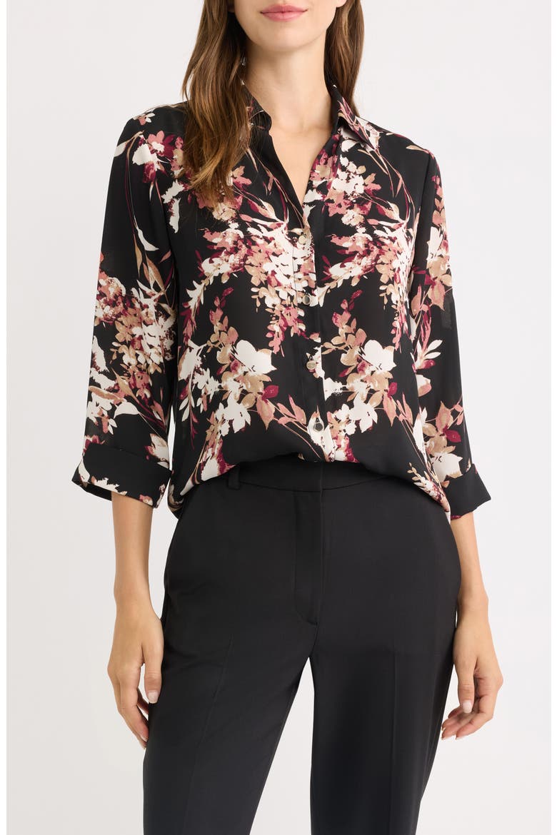Roll Tab Woven Top, Main, color, ANNE BLACK MULTI