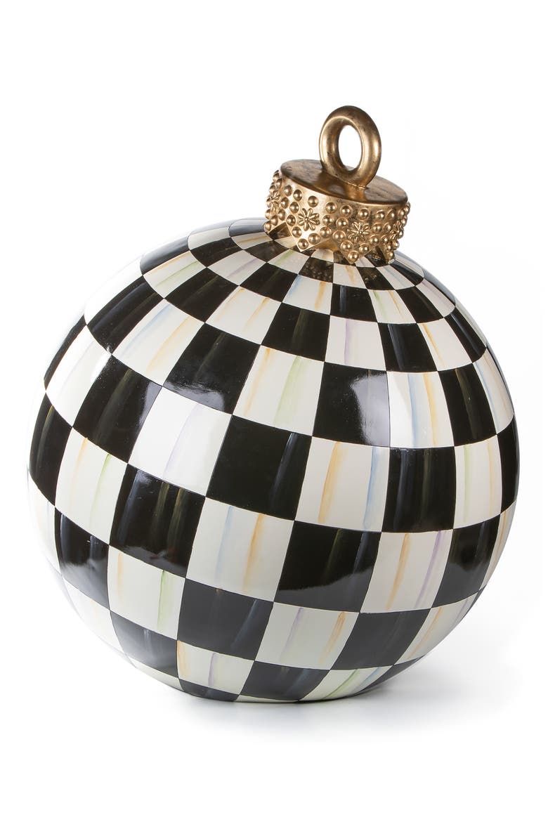 Jolly Courtly Check Outdoor Ornament, Main, color, BLACK