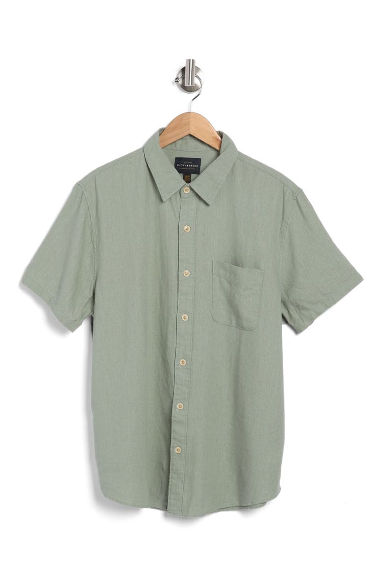 San Gabriel Short Sleeve Linen Blend Button-Up Shirt, Alternate, color, GREEN BAY
