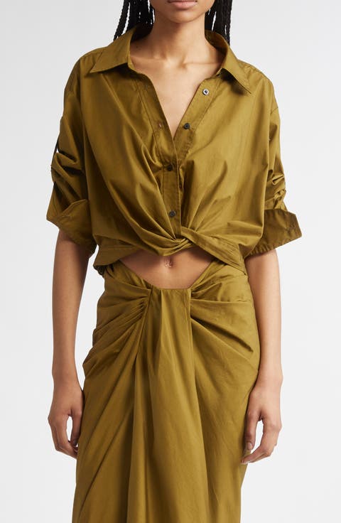 Leo Twist Hem Cotton Button-Up Shirt