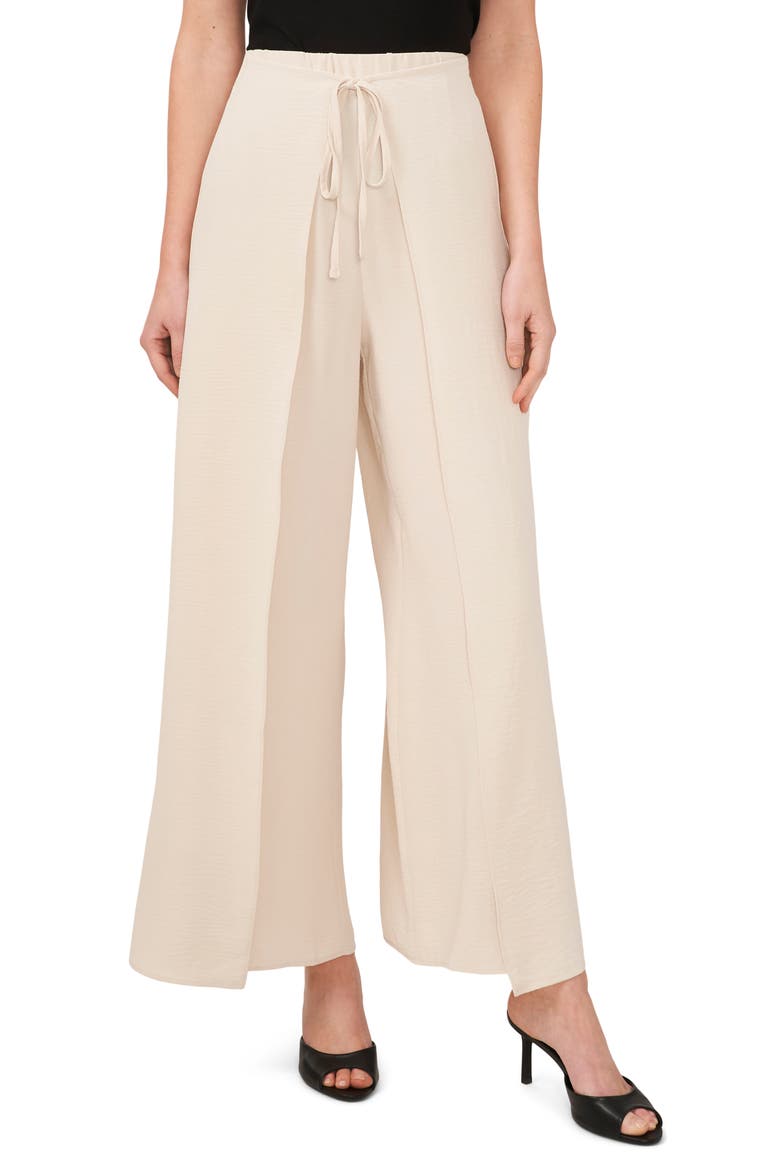 Tie Front Overlay Wide Leg Pants, Main, color, RAINY DAY BEIGE