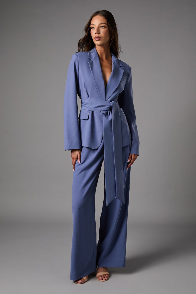 Wrap Tie Front Blazer, Alternate, color, Blue