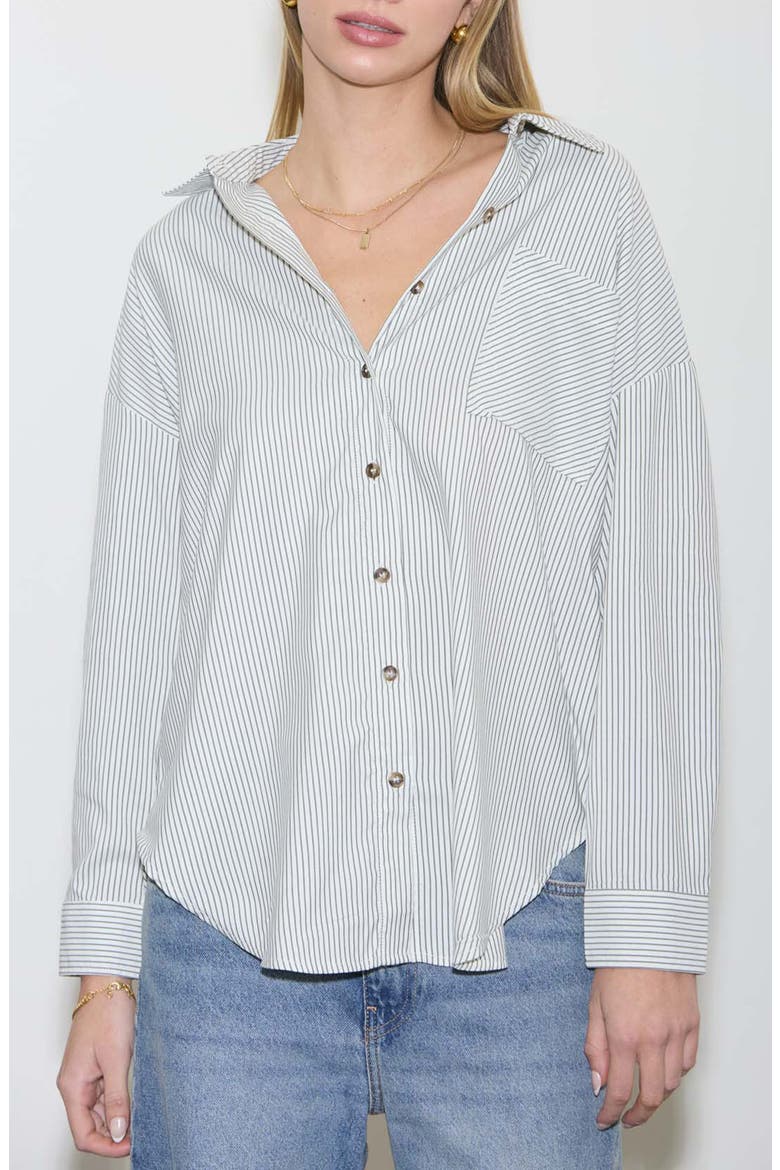 Oversize Stripe Button-Up Shirt, Main, color, IVORY