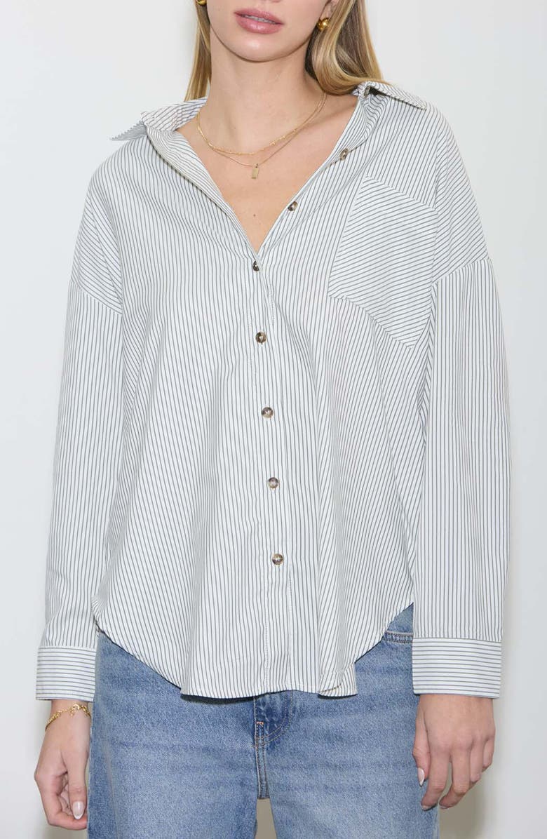 Blu Pepper Oversize Stripe Button-Up Shirt, Main, color, Ivory