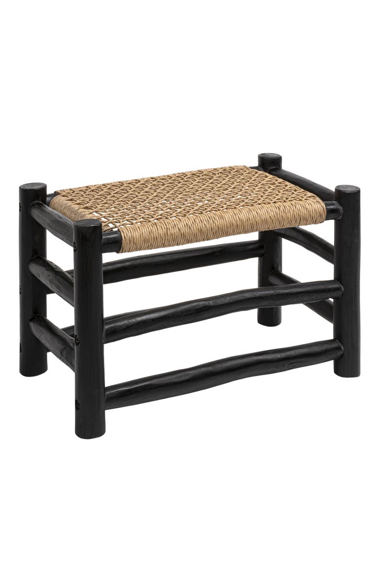 JONATHAN Y Chuck Coastal Bohemian Handcrafted Indoor/Outdoor Teak Wood Accent Stool with Woven Seat, Main, color, Black