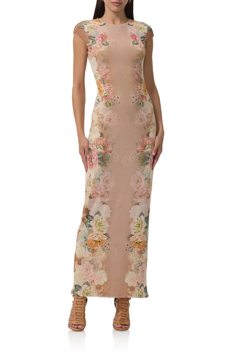 AFRM Cody Floral Print Cap Sleeve Dress, Main, color, Honey Rose Frame