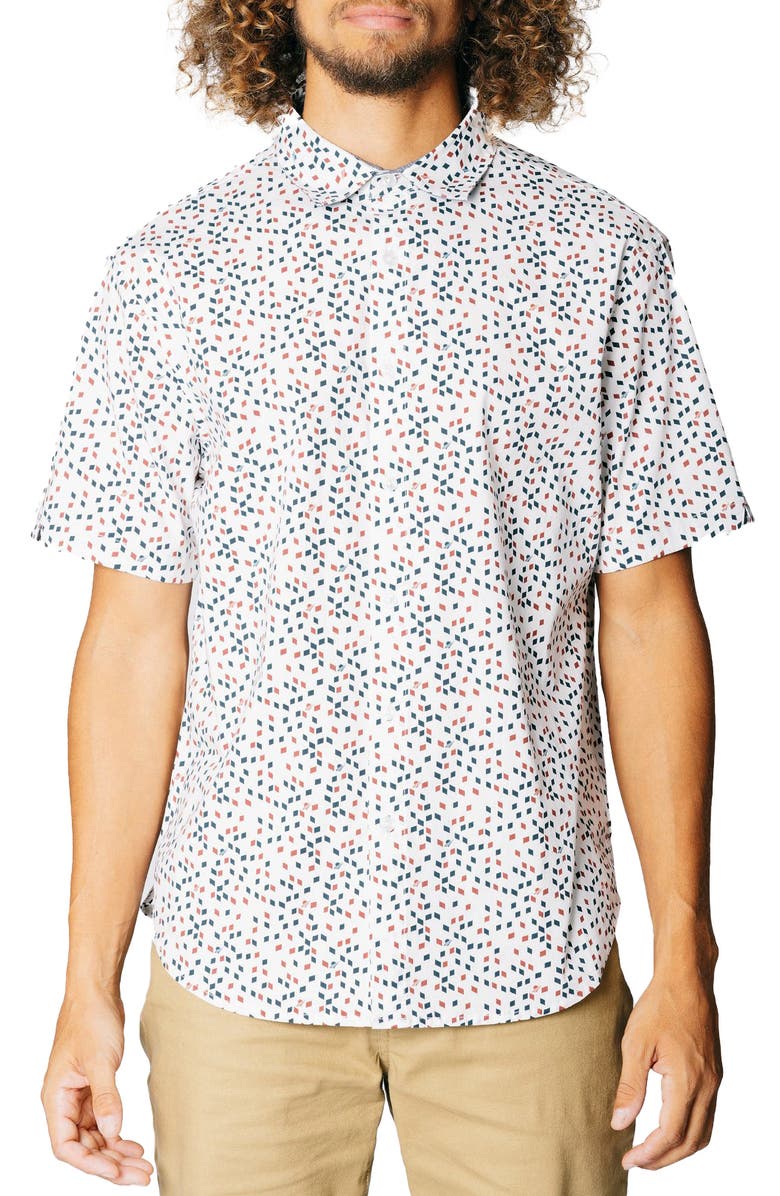 Fundamental Coast Vintage Geo Print Stretch Short Sleeve Button-Up Shirt, Main, color,