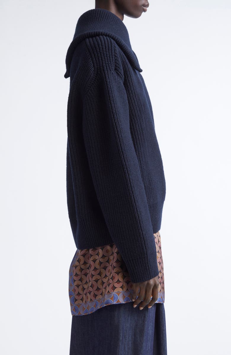 Dries Van Noten Talim Wool Half Zip Turtleneck Sweater, Alternate, color, Black