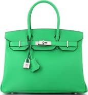 Pre-Owned Hermes Birkin Handbag Green Epsom with Palladium Hardware 30