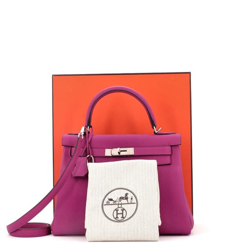 Pre-owned Hermes  Hermes Kelly Handbag Pink Togo With Palladium Hardware 28 In Purple