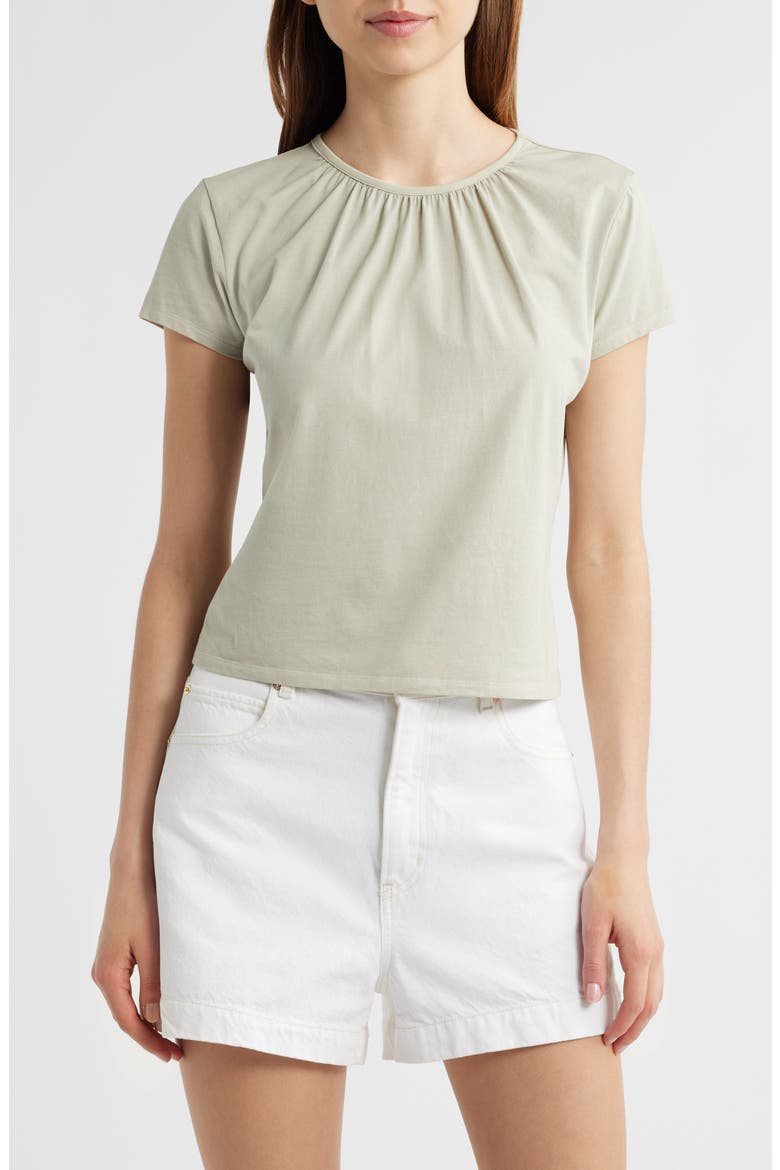 Gathered Cotton Blend T-Shirt, Main, color, SOFT MINT