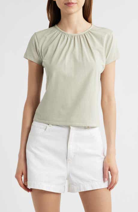 FRAME Gathered Cotton Blend T-Shirt